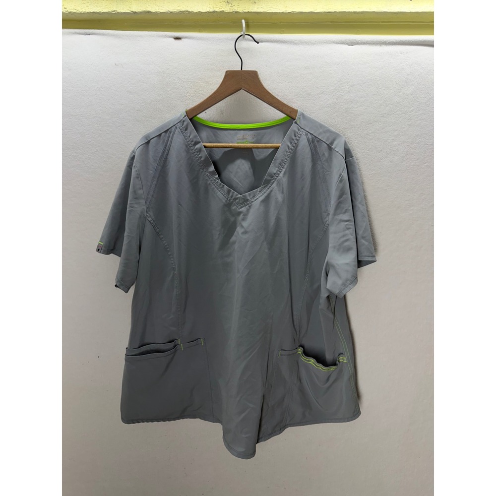 Scrubstar Scrub Top Womens 3XL Grey Neon Trim V-Neck Pockets WM661 3496